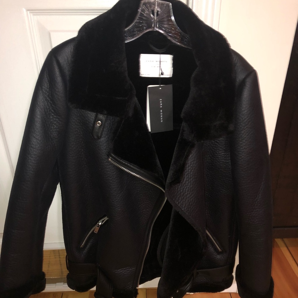Zara faux aviator shearling biker jacket. New